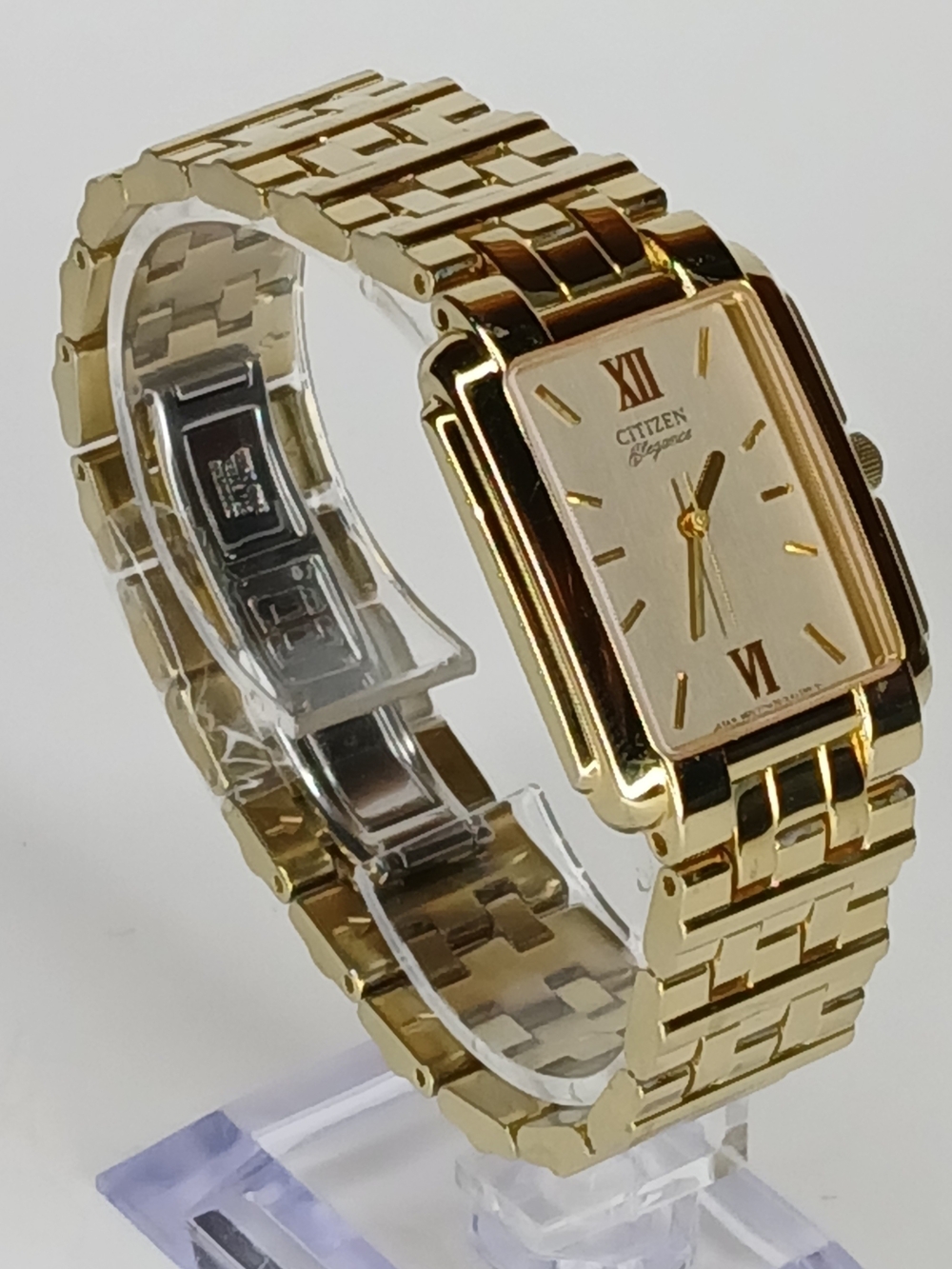 ​Vintage Citizen Elegance Signature Gold Tone Rectangular Tank Watch Sapphire